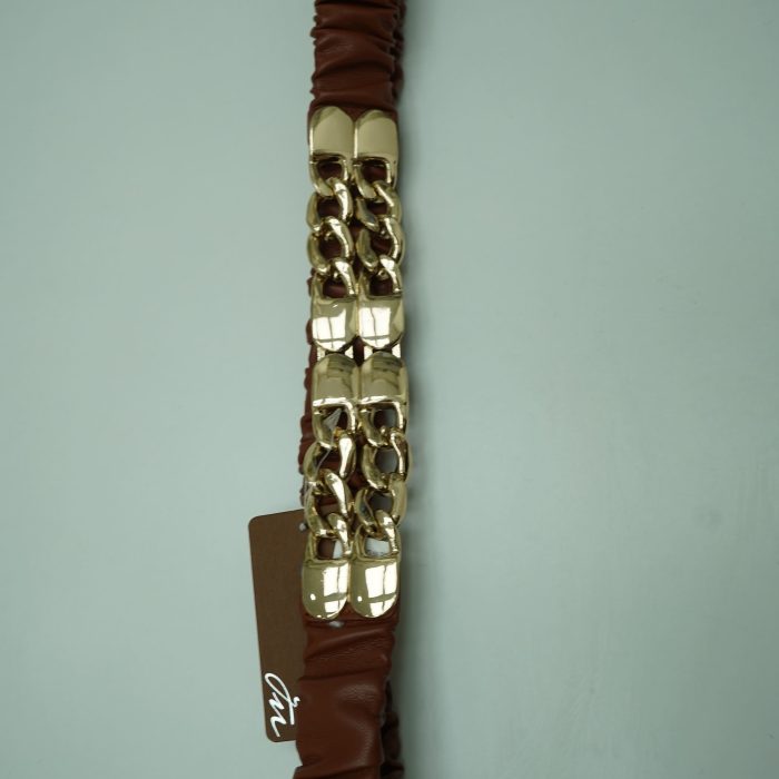 cinto castanho elastico dourado