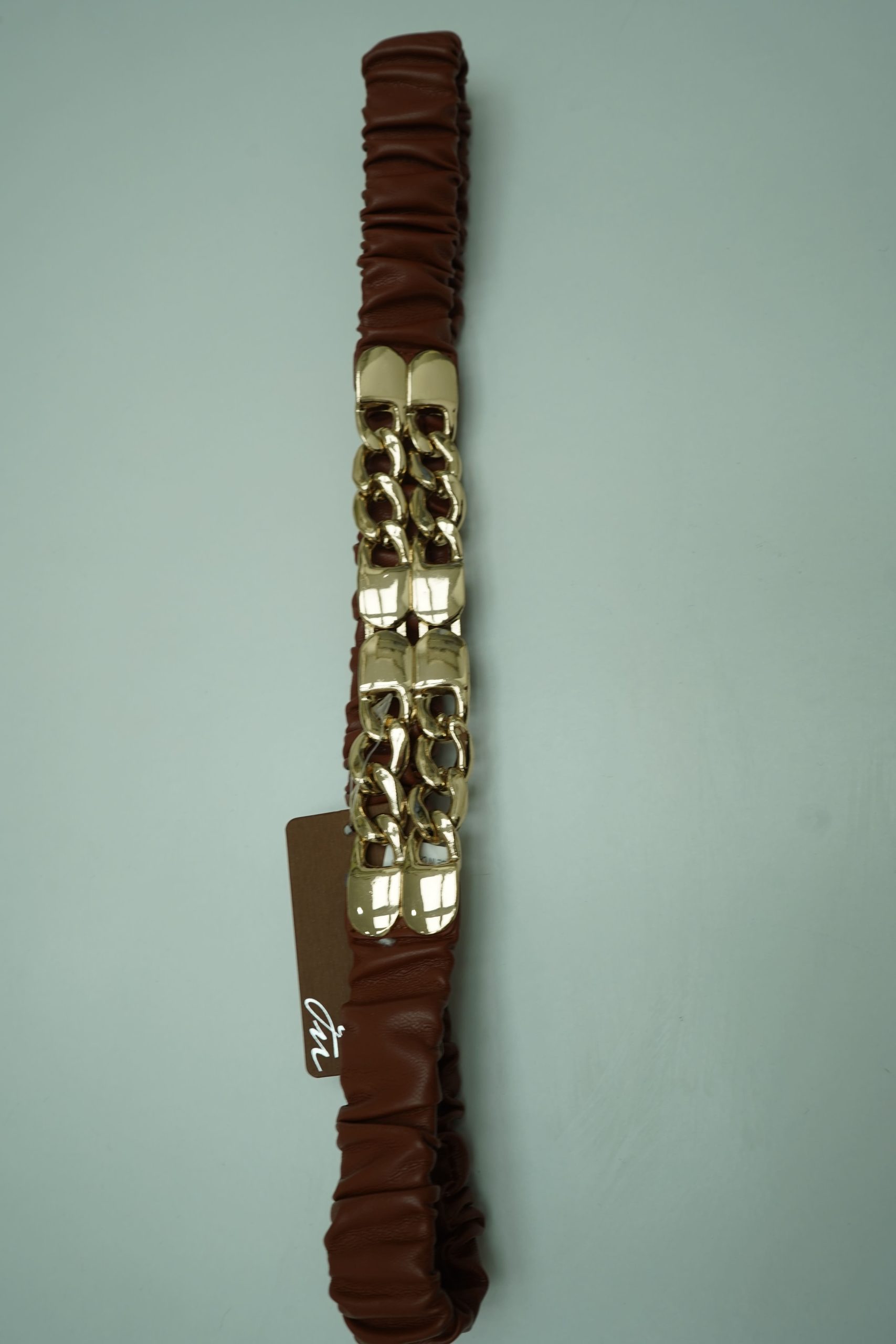 cinto castanho elastico dourado