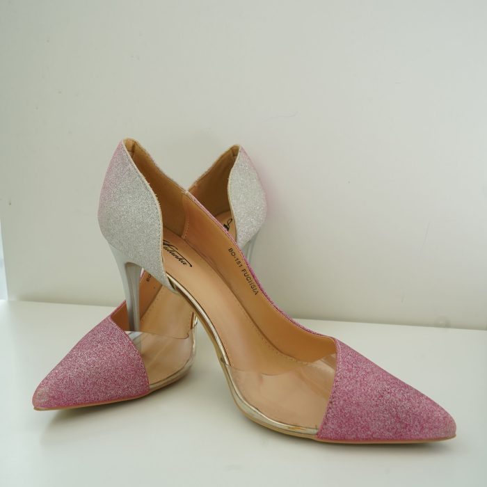 stileto rosa glitter com prata